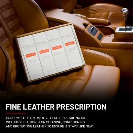Fine Leather Prescription displayed within a light brown leather interior.