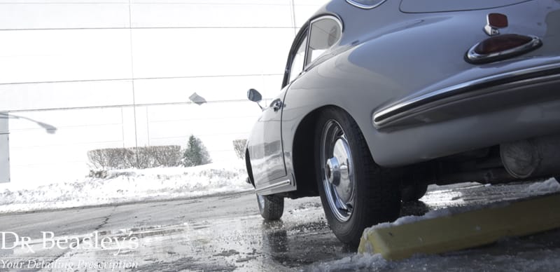 Silver Porsche in Snow