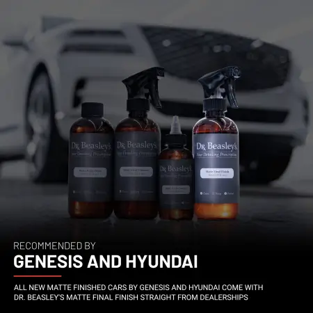 Matte Paint Prescription in front of Matte White Genesis GV80. Matte Final FInish is Highlighted.