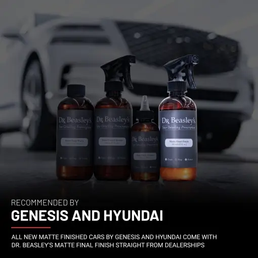 Matte Paint Prescription in front of Matte White Genesis GV80. Matte Final FInish is Highlighted.