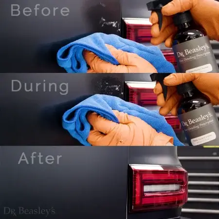 Three-steps: Dirty before, sprayed during, and clean after using Matte Paint Cleanser.