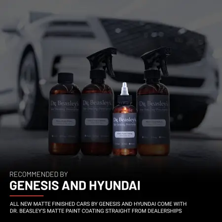 Matte Paint Prescription in front of Matte White Genesis GV80. Matte Paint Coating is Highlighted.