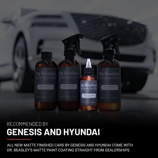 Matte Paint Prescription in front of Matte White Genesis GV80. Matte Paint Coating is Highlighted.