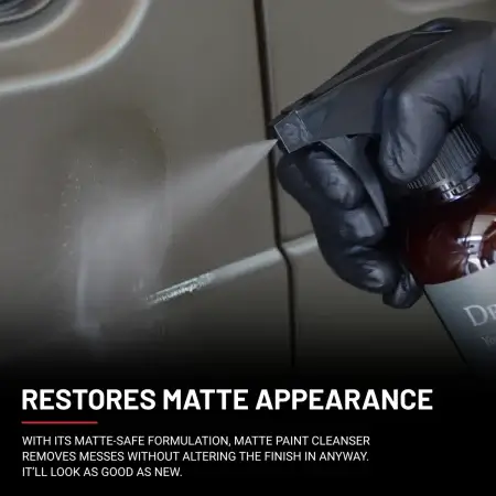 Matte Paint Cleanser being sprayed on matte dark green G-Wagen