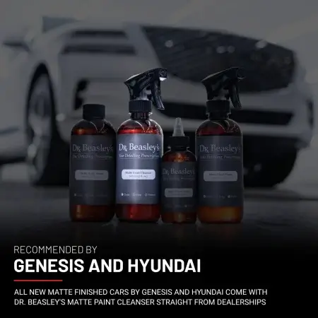 Matte Paint Prescription in front of Matte White Genesis GV80. Matte Paint Cleanser is Highlighted.