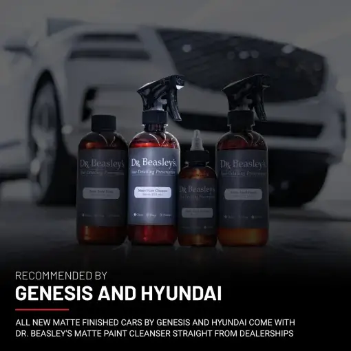 Matte Paint Prescription in front of Matte White Genesis GV80. Matte Paint Cleanser is Highlighted.