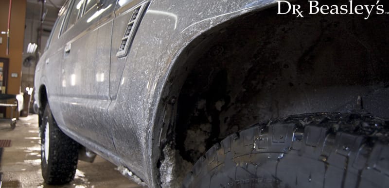 Grey Land Cruiser Covered in Salt
