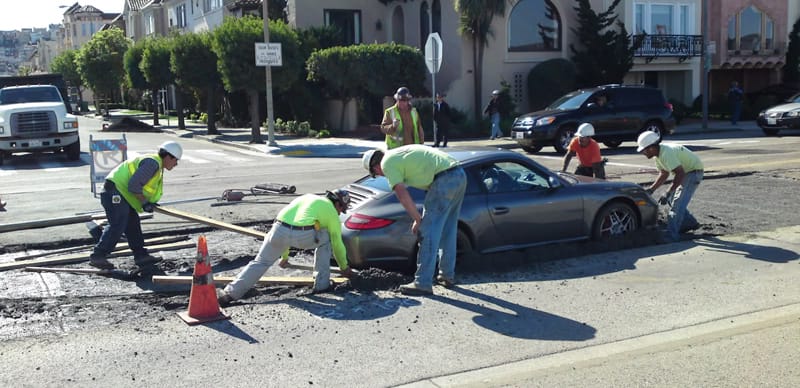 Porsche Stuck in Cement