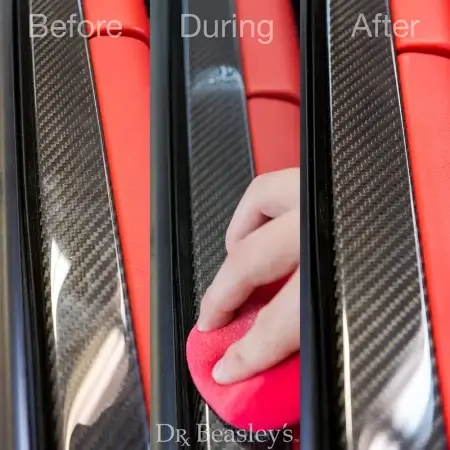 Carbon Glaze before, during, and after application on a carbon fiber small spoiler.