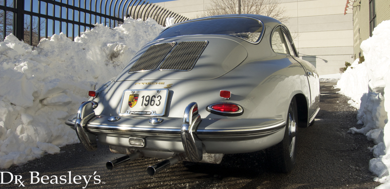 Silver Porsche Rear View in Winter
