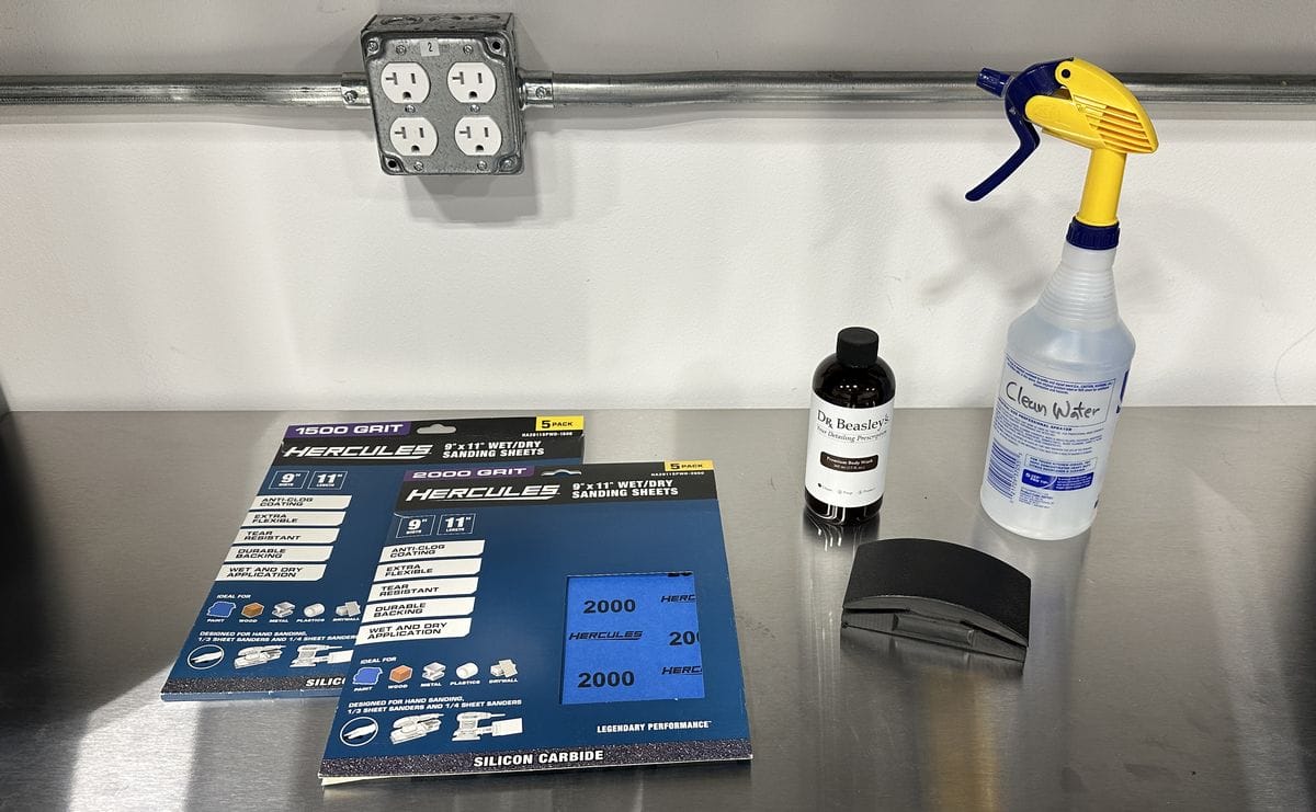Tools and supplies needed for wet sanding