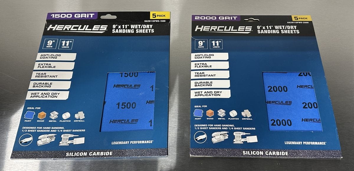 Wet/dry sanding paper from Harbor Freight