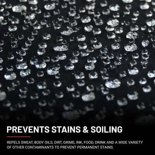Water droplets beading up on a microsuede surface, demonstrating the water-repelling effect.