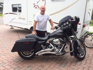 matte black paint harley davidson with owner