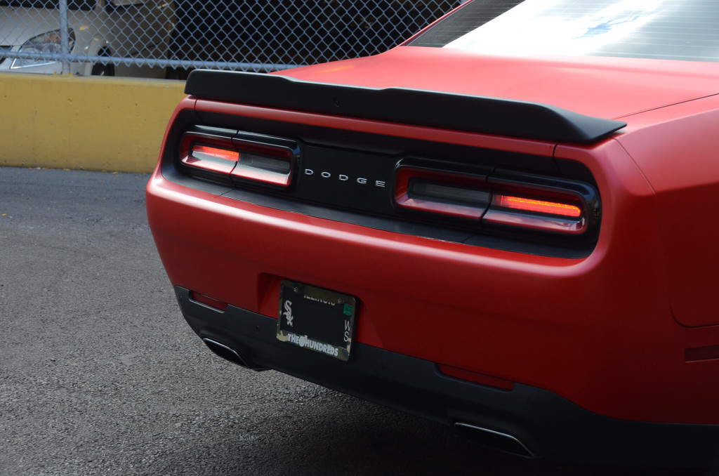 Dodge Challenger rear emblem, xpel, matte car