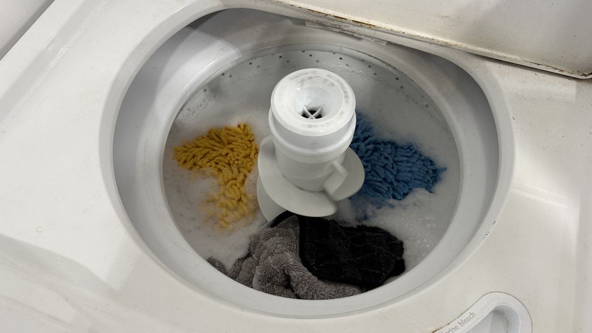 Wash mitts and microfiber towels in the wash.
