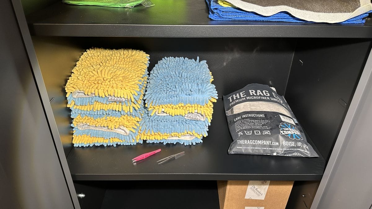 Proper storage of microfiber towels and wash mitts.