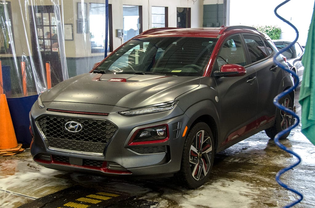 Kona Iron Man Special Edition arriving at Simon's Shine Shop to be detailed with Dr. Beasley's matte paint care products