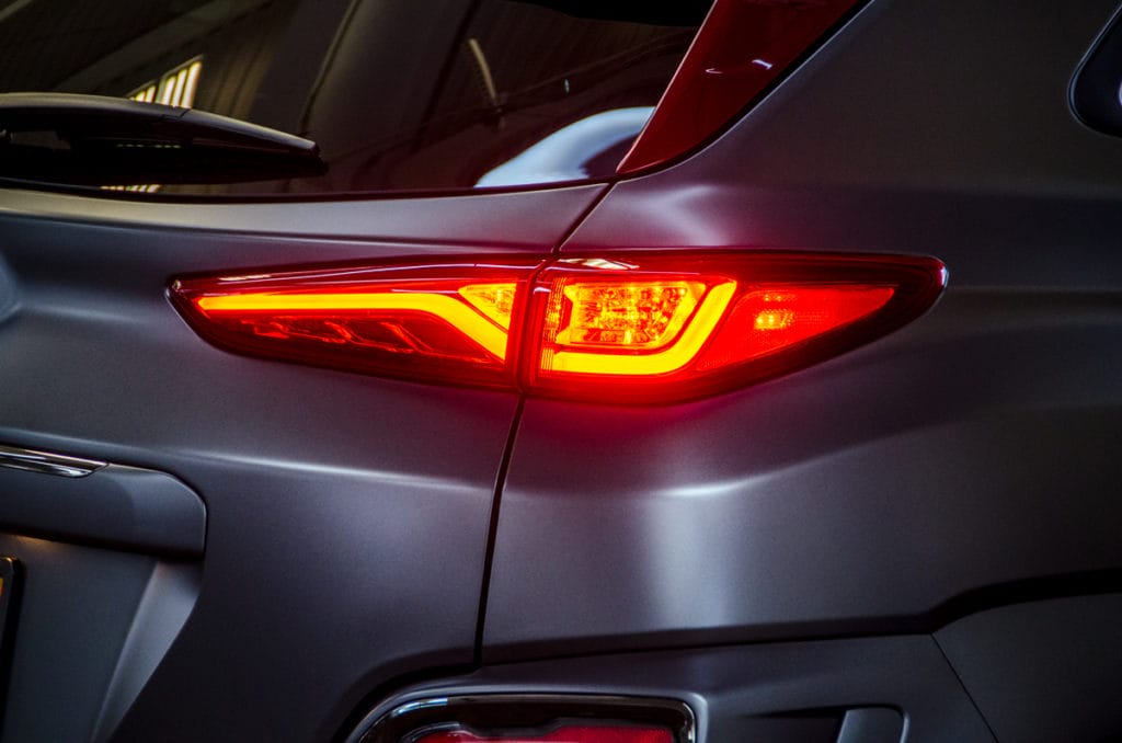 Hyundai Kona Iron Man Special Edition taillight beaming after washing with Dr. beasley's Matte Body Wash