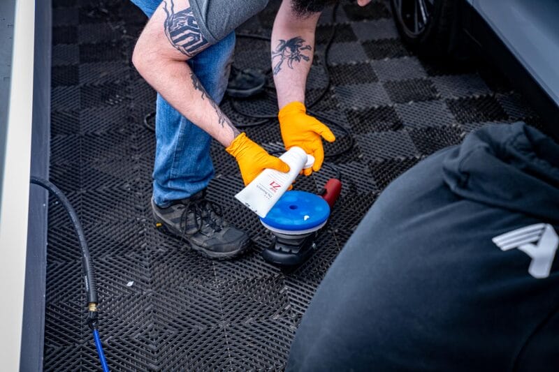 NSP Z1 being applied to an orbital in preparation for paint correction.