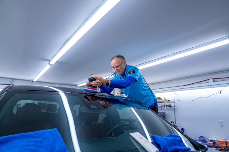 Paint correction on the roof of a Dodge Durango.