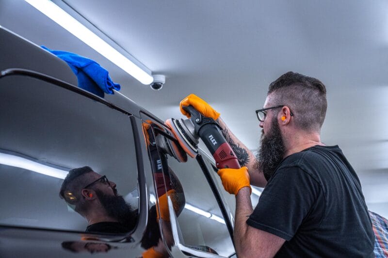 Door trim of Dodge Durango being paint corrected.