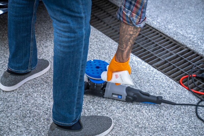 NSP 45 being applied to an orbital in preparation for paint correction.