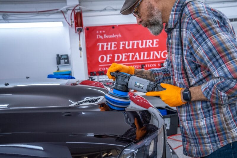 Hood of Dodge Durango being paint corrected