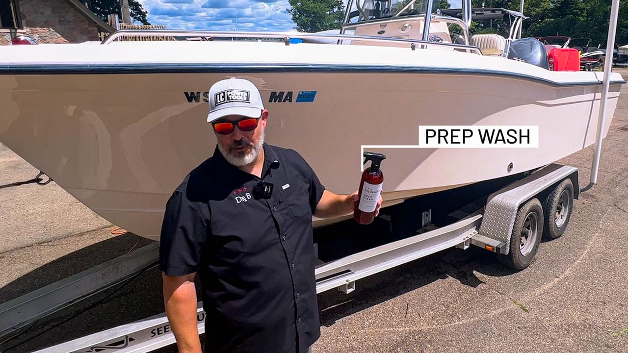 Showing Dr. Beasley's Prep Wash before applying marine ceramic coating.