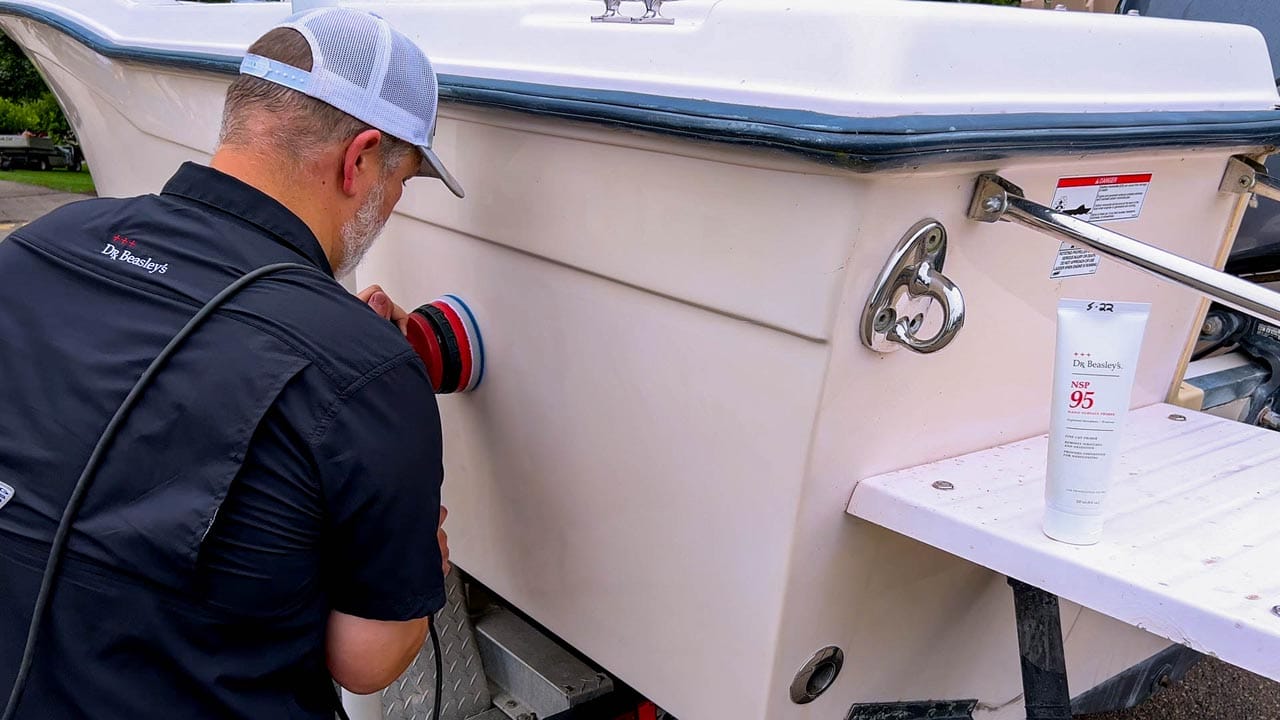 Buffing marine gel coat.