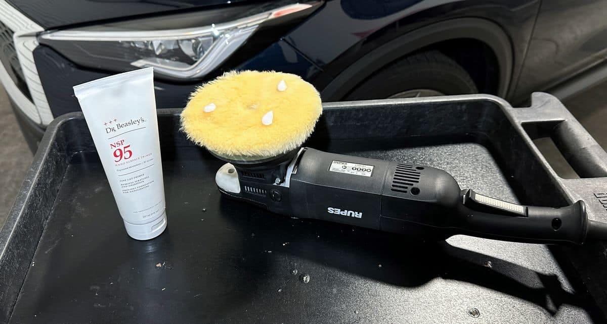 Rupes polisher with NSP 95 before removing water spot etch marks