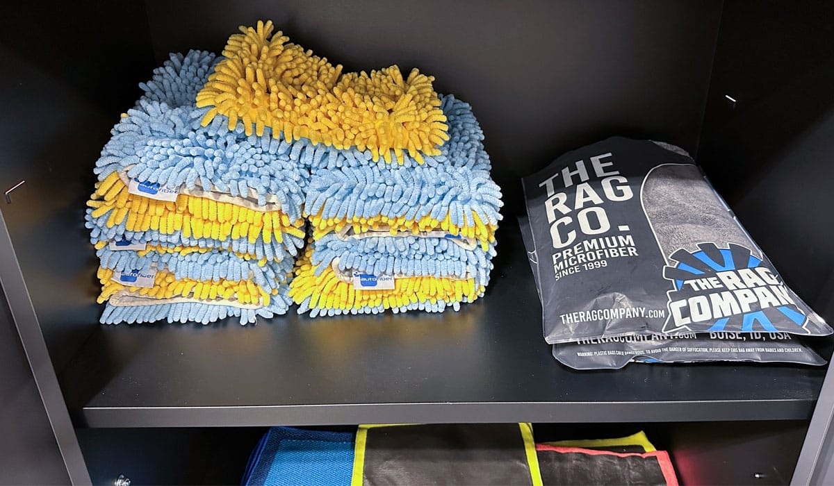 Wash mitts in cabinet