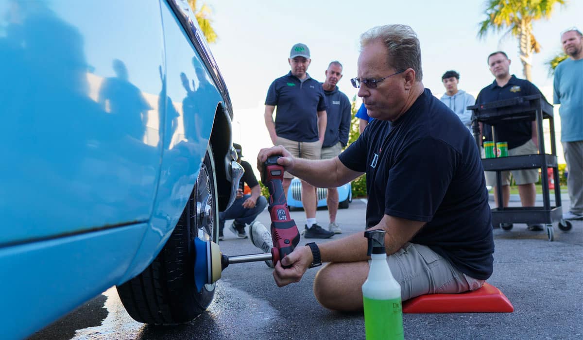 Mike demonstrates machine tire scrubbing