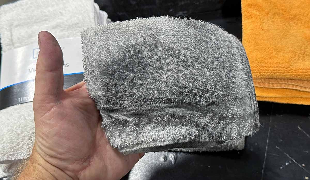 Terry cloth towel dirty after polishing aluminum