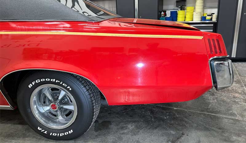 Swirls and holograms on red single stage paint