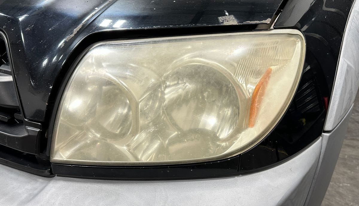 Oxidized and yellowed headlight