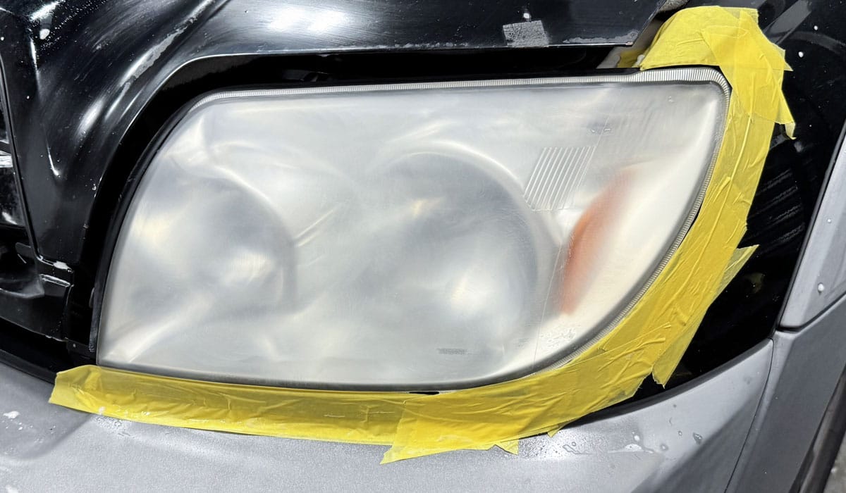 Dull headlight after first sanding step