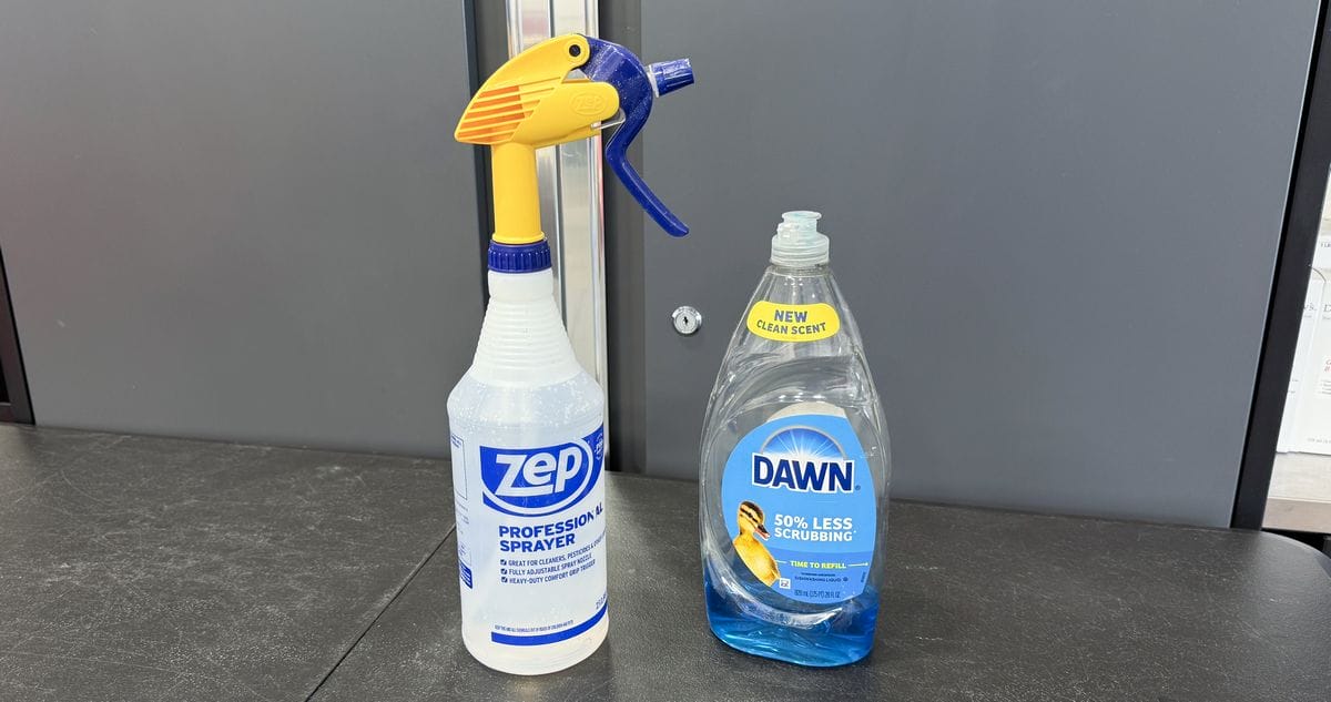 Spray water and soap for headlight restoration
