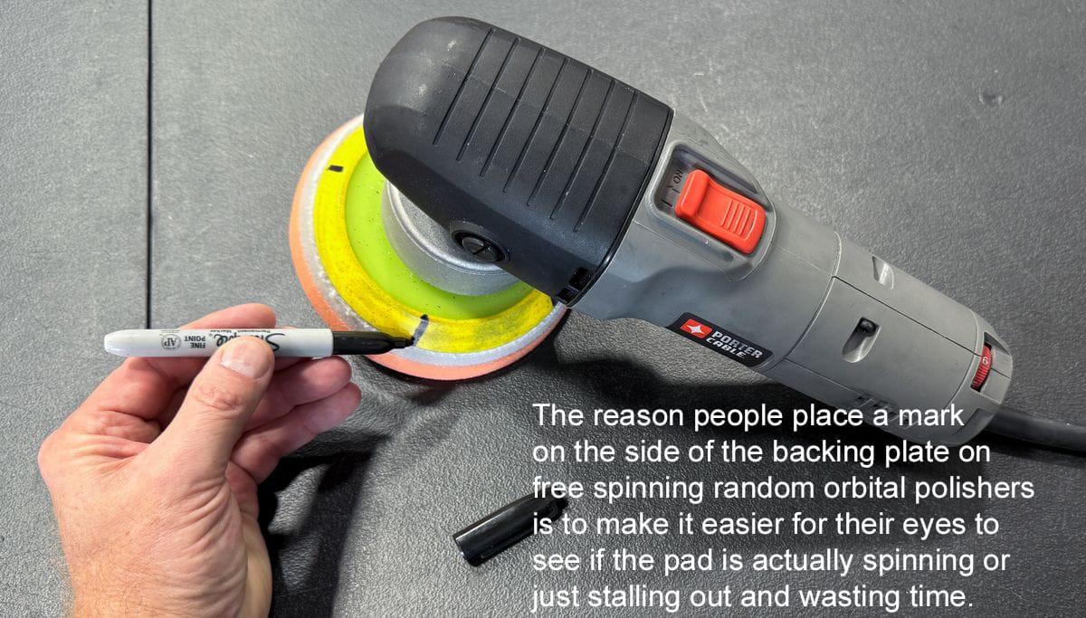 Marking random orbital polisher to monitor pad stalling