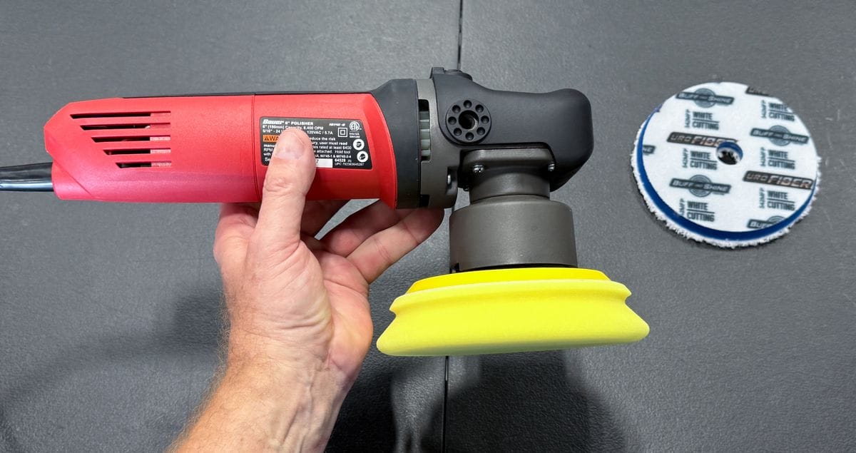 Buff and Shine 5โ Yellow Foam Polishing Pad on a Harbor Freight 6โ DA Polisher