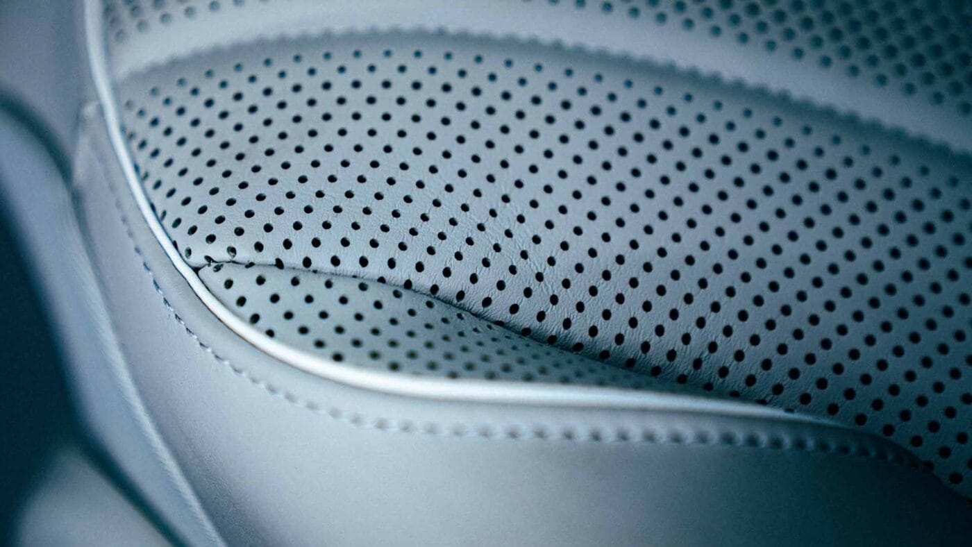 Perforated leather seat closeup view