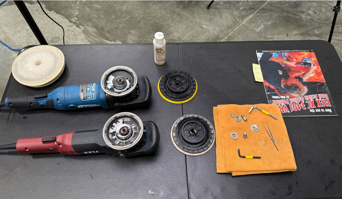 Hercules Forced Rotation Polisher next to Flex XC 3401 VRG Gear Driven Polisher