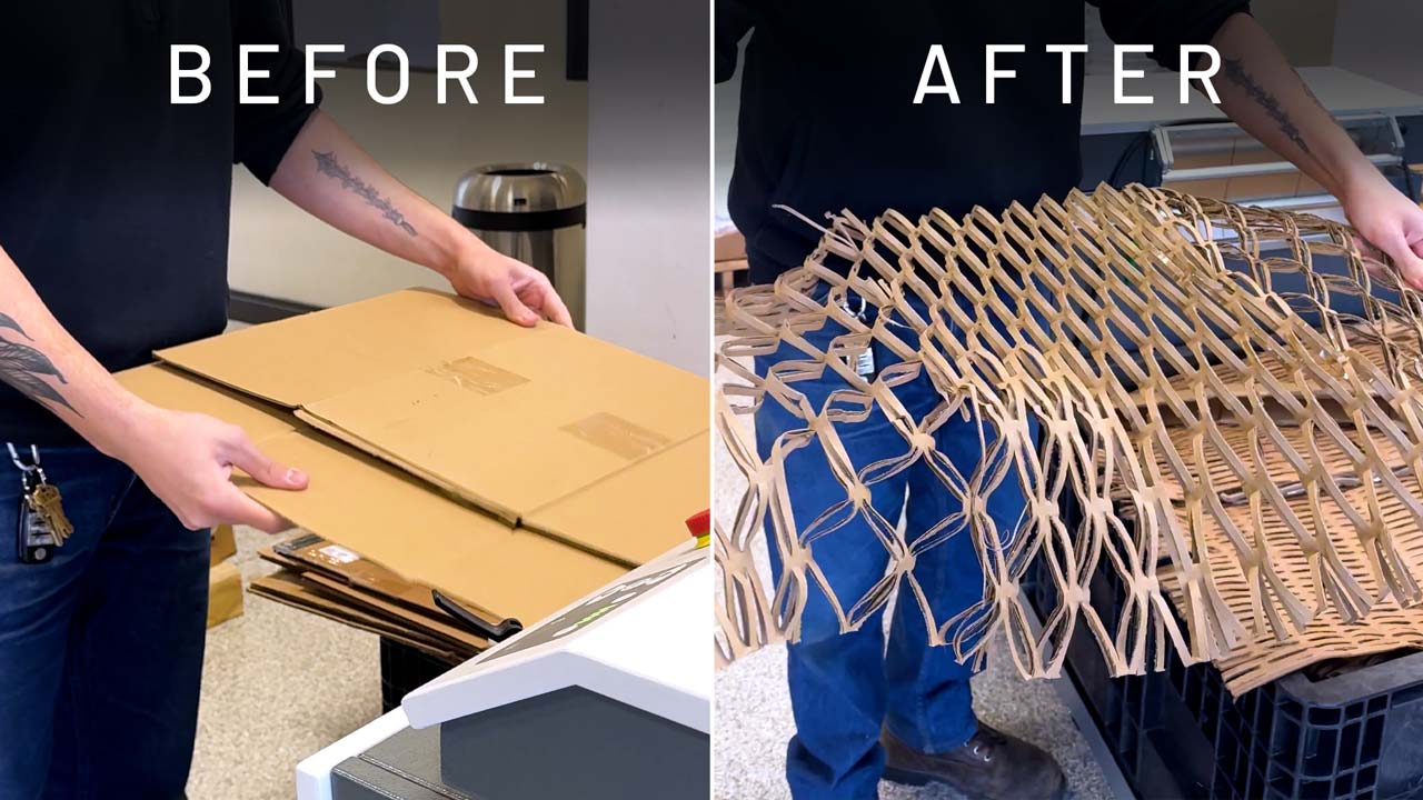 Shredding boxes to recycle as packing materials