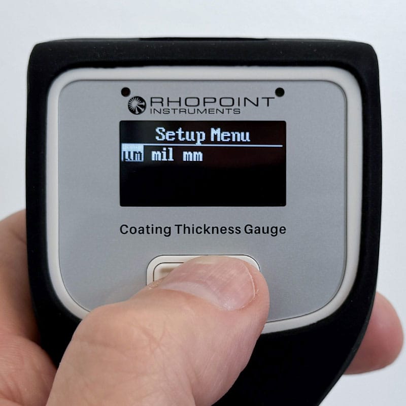 Changing unit setting on Rhopoint paint coating thickness gauge