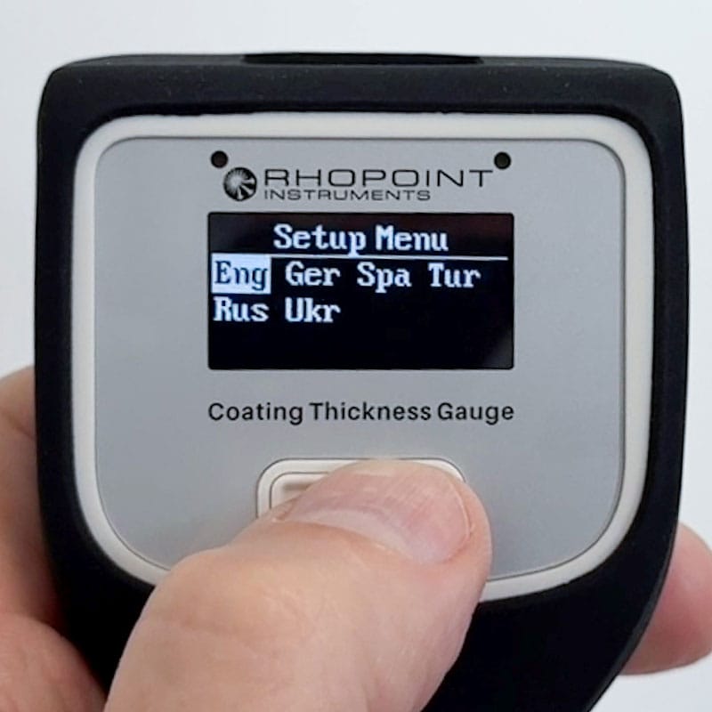 Changing language setting on paint coating thickness gauge