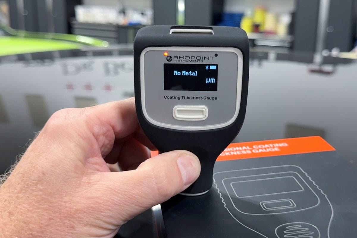 Red status indicator light on Rhopoint Paint Coating Thickness Gauge