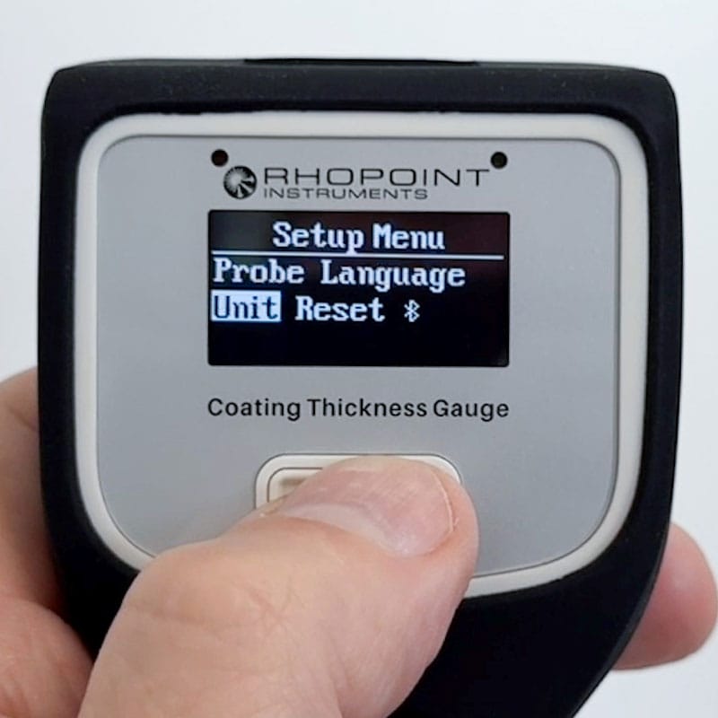 Changing unit setting on Rhopoint paint coating thickness gauge
