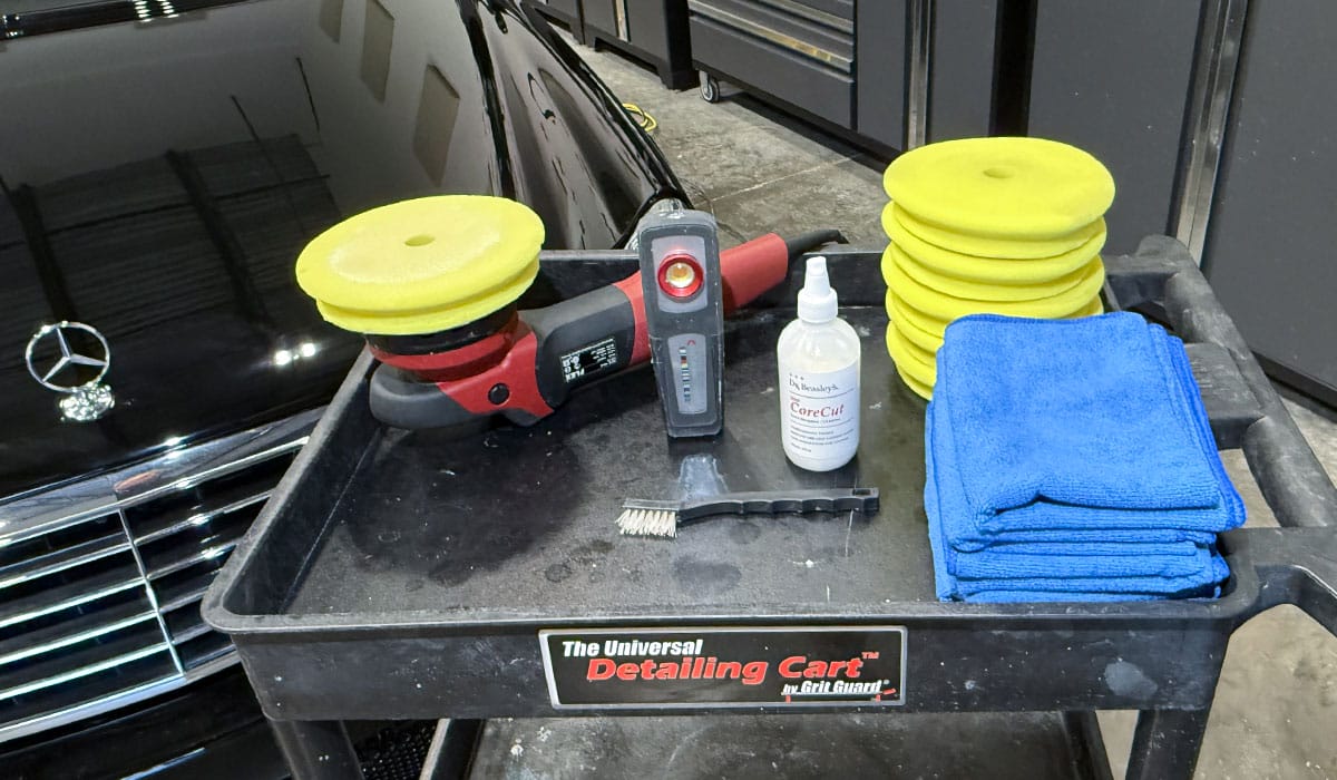 Detailing cart with paint correction supplies