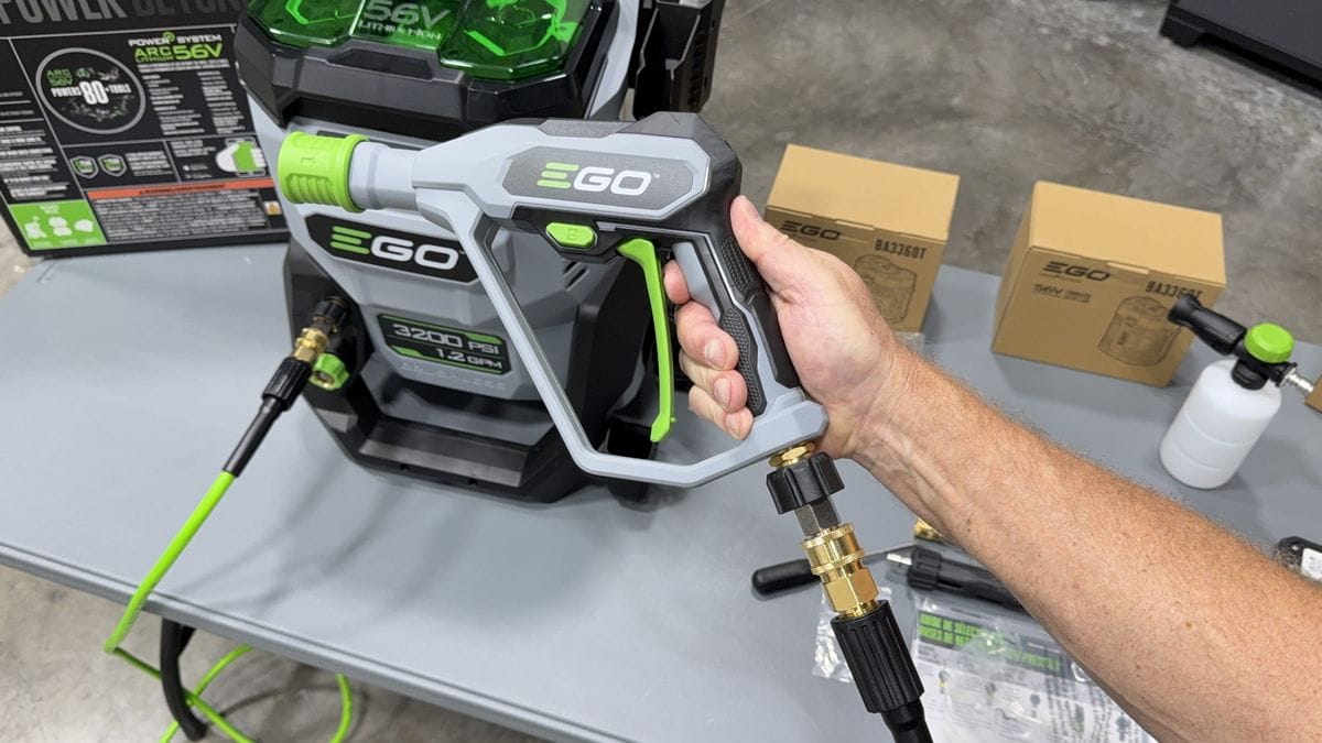 Attaching spray gun to EGO Pressure Washer