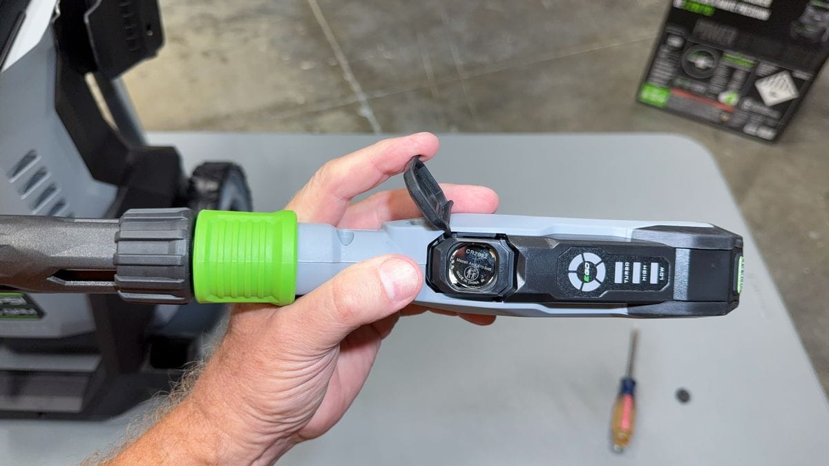 EGO Pressure Washer spray gun battery compartment